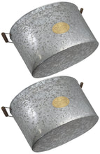 Load image into Gallery viewer, 2 Pack Galvanized Metal 8 Gallon Oval Ice Buckets with Wooden Handles, Beverage Holder Tubs with Gold Bee Emblem for Farmhouse or Country Themed Party