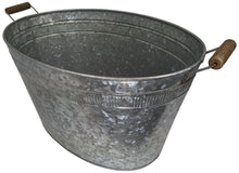 Load image into Gallery viewer, Galvanized Metal 8 Gallon Oval Ice Bucket with Wooden Handles, Beverage Holder Tub with Gold Bee Emblem for Farmhouse or Country Themed Party