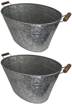 Load image into Gallery viewer, 2 Pack Galvanized Metal 8 Gallon Oval Ice Buckets with Wooden Handles, Beverage Holder Tubs with Gold Bee Emblem for Farmhouse or Country Themed Party