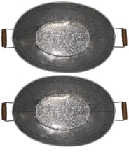 Load image into Gallery viewer, 2 Pack Galvanized Metal 8 Gallon Oval Ice Buckets with Wooden Handles, Beverage Holder Tubs with Gold Bee Emblem for Farmhouse or Country Themed Party