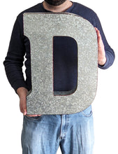 Load image into Gallery viewer, Huge 20" Metal Letter D Wall Décor, Silver with Rusted Edges, Galvanized Wall Mountable Decoration for Country, Mid-Century, or Farmhouse Theme