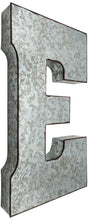 Load image into Gallery viewer, Huge 20" Metal Letter E Wall Décor, Silver with Rusted Edges, Galvanized Wall Mountable Decoration for Country, Mid-Century, or Farmhouse Theme
