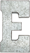 Load image into Gallery viewer, Huge 20" Metal Letter E Wall Décor, Silver with Rusted Edges, Galvanized Wall Mountable Decoration for Country, Mid-Century, or Farmhouse Theme