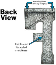 Load image into Gallery viewer, Huge 20" Metal Letter F Wall Décor, Silver with Rusted Edges, Galvanized Wall Mountable Decoration for Country, Mid-Century, or Farmhouse Theme