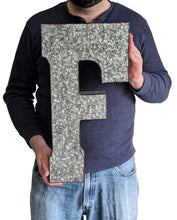 Load image into Gallery viewer, Huge 20" Metal Letter F Wall Décor, Silver with Rusted Edges, Galvanized Wall Mountable Decoration for Country, Mid-Century, or Farmhouse Theme