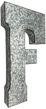 Load image into Gallery viewer, Huge 20" Metal Letter F Wall Décor, Silver with Rusted Edges, Galvanized Wall Mountable Decoration for Country, Mid-Century, or Farmhouse Theme