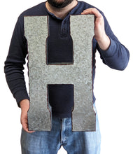 Load image into Gallery viewer, Huge 20" Metal Letter H Wall Décor, Silver with Rusted Edges, Galvanized Wall Mountable Decoration for Country, Mid-Century, or Farmhouse Theme
