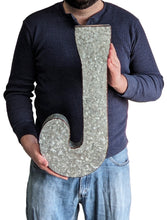 Load image into Gallery viewer, Huge 20" Metal Letter J Wall Décor, Silver with Rusted Edges, Galvanized Wall Mountable Decoration for Country, Mid-Century, or Farmhouse Theme