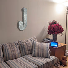 Load image into Gallery viewer, Huge 20" Metal Letter J Wall Décor, Silver with Rusted Edges, Galvanized Wall Mountable Decoration for Country, Mid-Century, or Farmhouse Theme