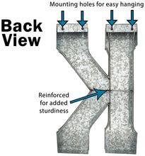 Load image into Gallery viewer, Huge 20" Metal Letter K Wall Décor, Silver with Rusted Edges, Galvanized Wall Mountable Decoration for Country, Mid-Century, or Farmhouse Theme