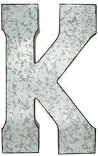Load image into Gallery viewer, Huge 20" Metal Letter K Wall Décor, Silver with Rusted Edges, Galvanized Wall Mountable Decoration for Country, Mid-Century, or Farmhouse Theme