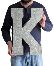 Load image into Gallery viewer, Huge 20" Metal Letter K Wall Décor, Silver with Rusted Edges, Galvanized Wall Mountable Decoration for Country, Mid-Century, or Farmhouse Theme