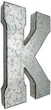 Load image into Gallery viewer, Huge 20" Metal Letter K Wall Décor, Silver with Rusted Edges, Galvanized Wall Mountable Decoration for Country, Mid-Century, or Farmhouse Theme