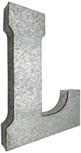 Load image into Gallery viewer, Huge 20" Metal Letter L Wall Décor, Silver with Rusted Edges, Galvanized Wall Mountable Decoration for Country, Mid-Century, or Farmhouse Theme
