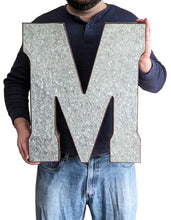 Load image into Gallery viewer, Huge 20" Metal Letter M Wall Décor, Silver with Rusted Edges, Galvanized Wall Mountable Decoration for Country, Mid-Century, or Farmhouse Theme
