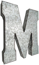 Load image into Gallery viewer, Huge 20" Metal Letter M Wall Décor, Silver with Rusted Edges, Galvanized Wall Mountable Decoration for Country, Mid-Century, or Farmhouse Theme