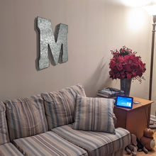 Load image into Gallery viewer, Huge 20" Metal Letter M Wall Décor, Silver with Rusted Edges, Galvanized Wall Mountable Decoration for Country, Mid-Century, or Farmhouse Theme