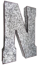 Load image into Gallery viewer, Huge 20" Metal Letter N Wall Décor, Silver with Rusted Edges, Galvanized Wall Mountable Decoration for Country, Mid-Century, or Farmhouse Theme