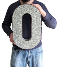 Load image into Gallery viewer, Huge 20" Metal Letter O Wall Décor, Silver with Rusted Edges, Galvanized Wall Mountable Decoration for Country, Mid-Century, or Farmhouse Theme