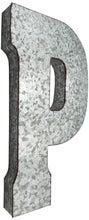 Load image into Gallery viewer, Huge 20" Metal Letter P Wall Décor, Silver with Rusted Edges, Galvanized Wall Mountable Decoration for Country, Mid-Century, or Farmhouse Theme