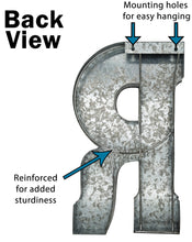 Load image into Gallery viewer, Huge 20" Metal Letter R Wall Décor, Silver with Rusted Edges, Galvanized Wall Mountable Decoration for Country, Mid-Century, or Farmhouse Theme