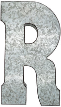 Load image into Gallery viewer, Huge 20" Metal Letter R Wall Décor, Silver with Rusted Edges, Galvanized Wall Mountable Decoration for Country, Mid-Century, or Farmhouse Theme