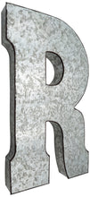 Load image into Gallery viewer, Huge 20" Metal Letter R Wall Décor, Silver with Rusted Edges, Galvanized Wall Mountable Decoration for Country, Mid-Century, or Farmhouse Theme