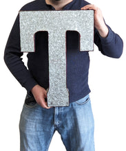 Load image into Gallery viewer, Huge 20" Metal Letter T Wall Décor, Silver with Rusted Edges, Galvanized Wall Mountable Decoration for Country, Mid-Century, or Farmhouse Theme