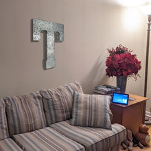 Load image into Gallery viewer, Huge 20" Metal Letter T Wall Décor, Silver with Rusted Edges, Galvanized Wall Mountable Decoration for Country, Mid-Century, or Farmhouse Theme