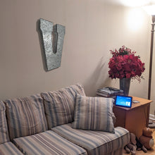 Load image into Gallery viewer, Huge 20" Metal Letter V Wall Décor, Silver with Red Border Edges, Galvanized Wall Mountable Decoration for Country, Mid-Century, or Farmhouse Theme