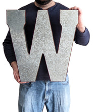 Load image into Gallery viewer, Huge 20" Metal Letter W Wall Décor, Silver with Rusted Edges, Galvanized Wall Mountable Decoration for Country, Mid-Century, or Farmhouse Theme