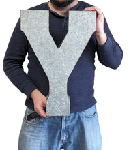 Load image into Gallery viewer, Huge 20" Metal Letter Y Wall Décor, Silver with Rusted Edges, Galvanized Wall Mountable Decoration for Country, Mid-Century, or Farmhouse Theme