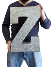 Load image into Gallery viewer, Huge 20" Metal Letter Z Wall Décor, Silver with Rusted Edges, Galvanized Wall Mountable Decoration for Country, Mid-Century, or Farmhouse Theme