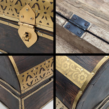 Load image into Gallery viewer, Wooden Pirate's Treasure Chest Flower Pattern Nautical Jewelry Box with Functional Lock and 2 Keys, Gold Color Metal Accents, Hinged Lid, 10-inch Length