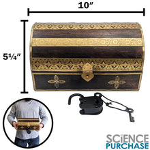 Load image into Gallery viewer, Wooden Pirate's Treasure Chest Flower Pattern Nautical Jewelry Box with Functional Lock and 2 Keys, Gold Color Metal Accents, Hinged Lid, 10-inch Length