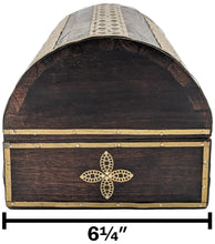 Load image into Gallery viewer, Wooden Pirate's Treasure Chest Flower Pattern Nautical Jewelry Box with Functional Lock and 2 Keys, Gold Color Metal Accents, Hinged Lid, 10-inch Length