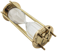 Load image into Gallery viewer, 6.7" Brass Hourglass with Collapsible Sundials, Functional and Decorative 1 Minute Timer, Gold Color