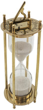 Load image into Gallery viewer, 6.7" Brass Hourglass with Collapsible Sundials, Functional and Decorative 1 Minute Timer, Gold Color