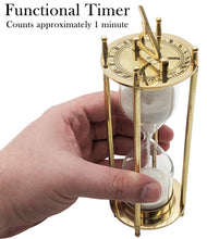 Load image into Gallery viewer, 6.7" Brass Hourglass with Collapsible Sundials, Functional and Decorative 1 Minute Timer, Gold Color