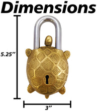 Load image into Gallery viewer, Solid Brass Turtle Padlock with 2 Keys, Beautiful Fully Functional Lock, Sturdy Eye-Catching Shiny Gold Color with Detailed Design