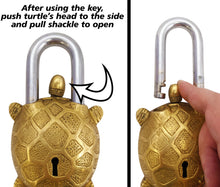 Load image into Gallery viewer, Solid Brass Turtle Padlock with 2 Keys, Beautiful Fully Functional Lock, Sturdy Eye-Catching Shiny Gold Color with Detailed Design