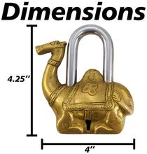 Load image into Gallery viewer, Solid Brass Camel Padlock with 2 Keys, Beautiful Fully Functional Lock, Sturdy Eye-Catching Shiny Gold Color with Detailed Design