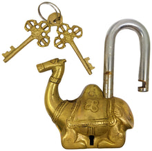 Load image into Gallery viewer, Solid Brass Camel Padlock with 2 Keys, Beautiful Fully Functional Lock, Sturdy Eye-Catching Shiny Gold Color with Detailed Design