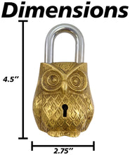 Load image into Gallery viewer, Solid Brass Owl Padlock with 2 Keys, Beautiful Fully Functional Lock, Sturdy Eye-Catching Shiny Gold Color with Detailed Design