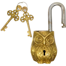 Load image into Gallery viewer, Solid Brass Owl Padlock with 2 Keys, Beautiful Fully Functional Lock, Sturdy Eye-Catching Shiny Gold Color with Detailed Design