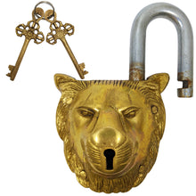 Load image into Gallery viewer, Solid Brass Lion Padlock with 2 Keys, Beautiful Fully Functional Lock, Sturdy Eye-Catching Shiny Gold Color with Detailed Design