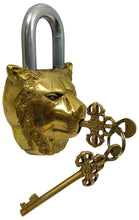 Load image into Gallery viewer, Solid Brass Lion Padlock with 2 Keys, Beautiful Fully Functional Lock, Sturdy Eye-Catching Shiny Gold Color with Detailed Design