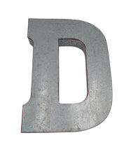 Load image into Gallery viewer, Huge 20" Metal Letter D Wall Décor, Silver with Red Border Edges, Galvanized Wall Mountable Decoration for Country, Mid-Century, or Farmhouse Theme