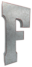 Load image into Gallery viewer, Huge 20" Metal Letter F Wall Décor, Silver with Red Border Edges, Galvanized Wall Mountable Decoration for Country, Mid-Century, or Farmhouse Theme