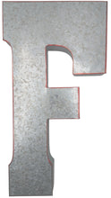 Load image into Gallery viewer, Huge 20" Metal Letter F Wall Décor, Silver with Red Border Edges, Galvanized Wall Mountable Decoration for Country, Mid-Century, or Farmhouse Theme